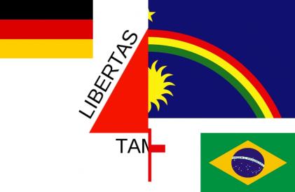 Retalho de Bandeiras: Minas, Alemanha, Pernambuco e Brasil.
